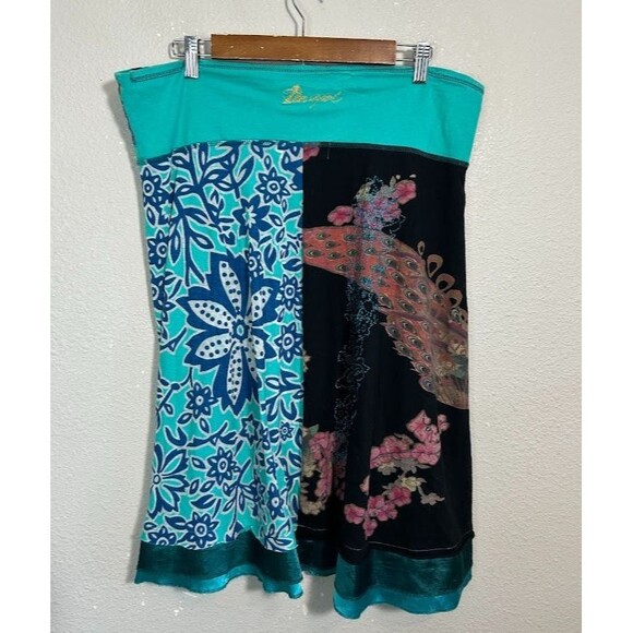 VTG Y2K Desigual A Line Circle Skirt XL Embroidered Patchwork Floral Whimsical - Picture 3 of 10